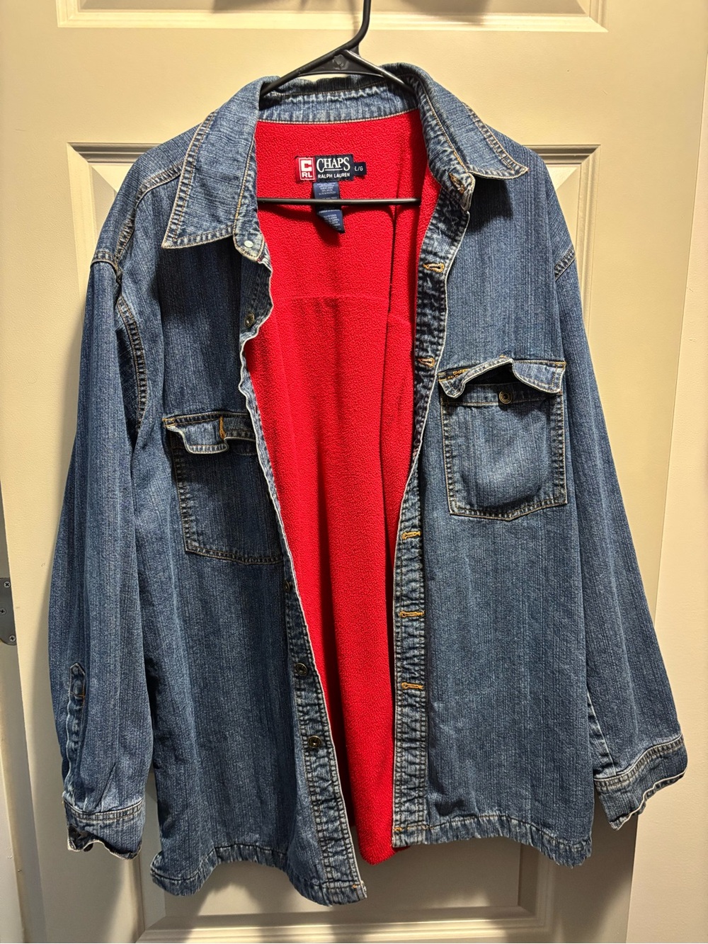Chaps Ralph Lauren Blue Denim Jacket with Warm Red Lining
